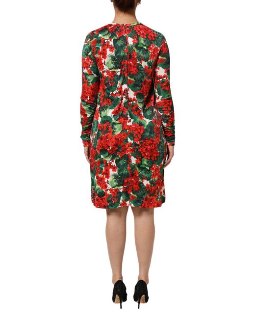 Dolce & Gabbana Red Multicolor Floral Short Portofino Dress