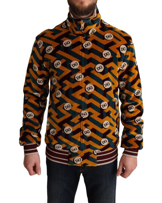 Dolce & Gabbana Black Multicolor Velvet Dg Logo Mens Sweater Jacket for men