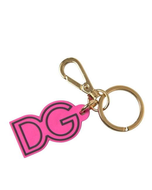 Dolce & Gabbana Pink Rubber Tone Metal Dg Logo Keyring Keychain