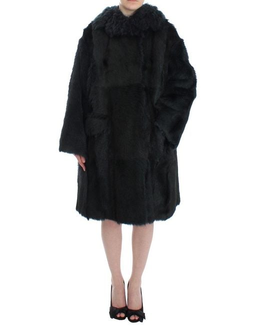 Dolce & Gabbana Black Goat Fur Shearling Long Jacket Coat