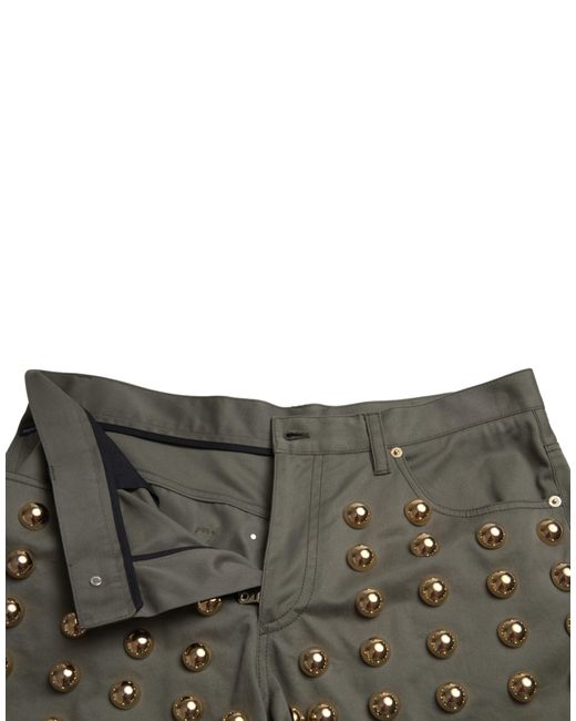 Dolce & Gabbana Green Embellished Cotton High Waist Hot Pants Shorts