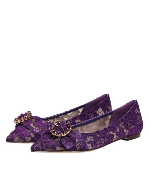 Dolce & Gabbana Purple Taormina Lace Crystal Loafers Shoes