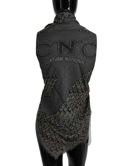CoSTUME NATIONAL Black Gray Logo Knit Neck Wrap Shawl Scarf