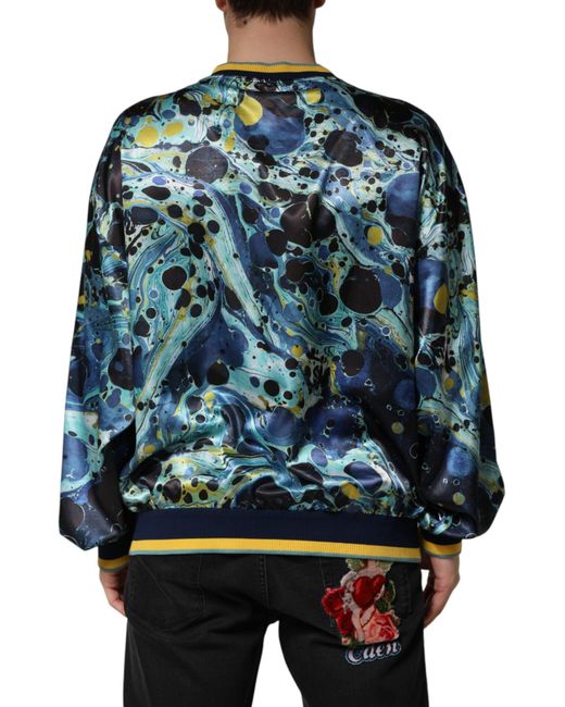 Dolce & Gabbana Blue Marble Print Pullover Sweater Elastane+Polyester Clothing for men