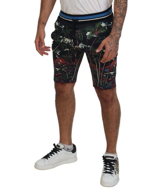 Dolce & Gabbana Black Cotton Volcano Print Casual Shorts for men