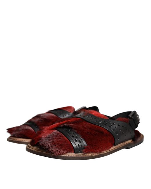 Dolce & Gabbana Brown Black Red Gazelle Hair Leather Sandals Shoes for men