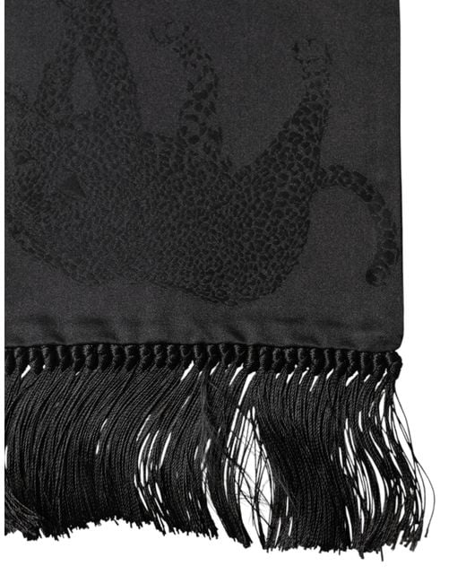Dolce & Gabbana Black Satin Silk Fringes Neck Foulard Scarf for men