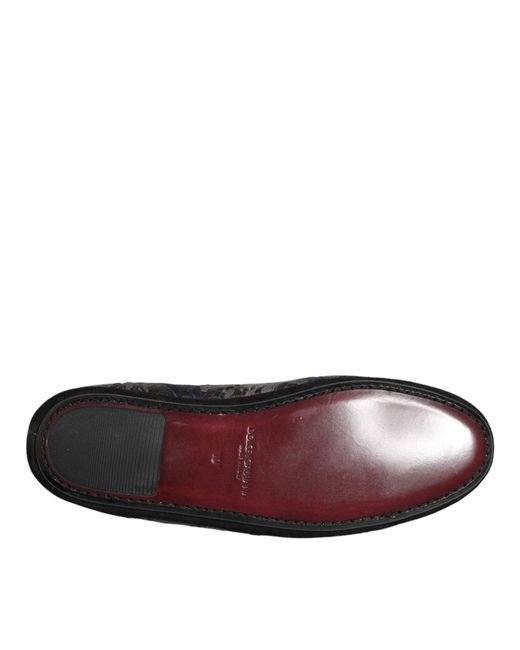 Dolce & Gabbana Black Jacquard Leather Slip On Loafers Shoes for men