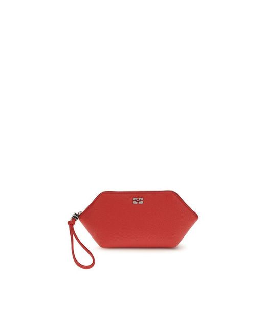 Ganni Red Multicolor Recycled Leather Clutch Bag