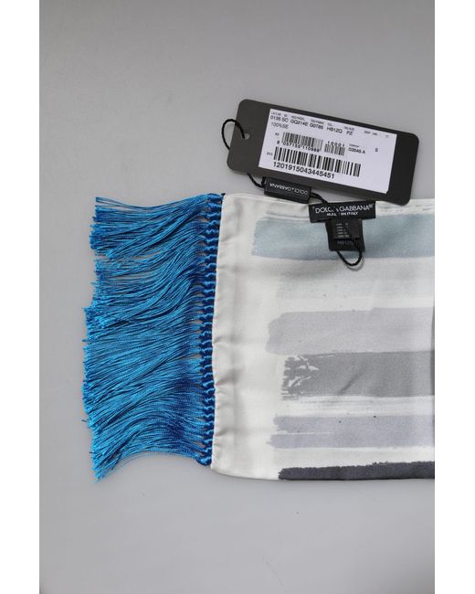 Dolce & Gabbana Blue Stripes Silk Fringes Neck Foulard Scarf for men