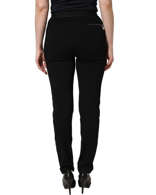 Dolce & Gabbana Black Viscose Mid Waist Skinny Trouser Pants