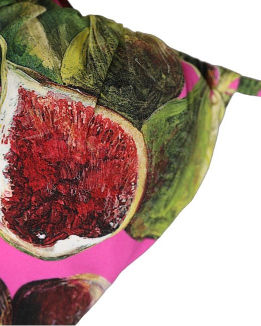 Dolce & Gabbana Green Fuchsia Pink Fig Print Beachwear Bikini Top