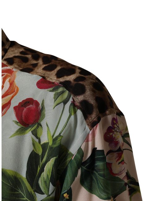 Dolce & Gabbana Multicolor Floral Animal Print Collared Shirt for men
