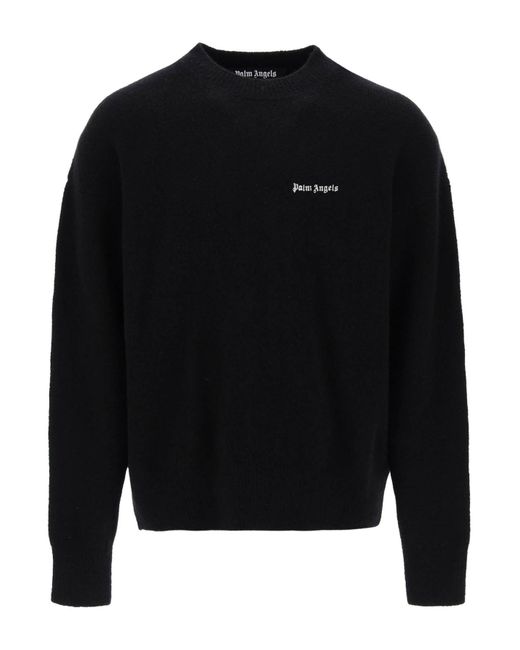Palm Angels Black Sweater With Logo Embroidery for men