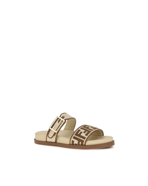 Fendi Natural Brown Raffia Flat Sandals