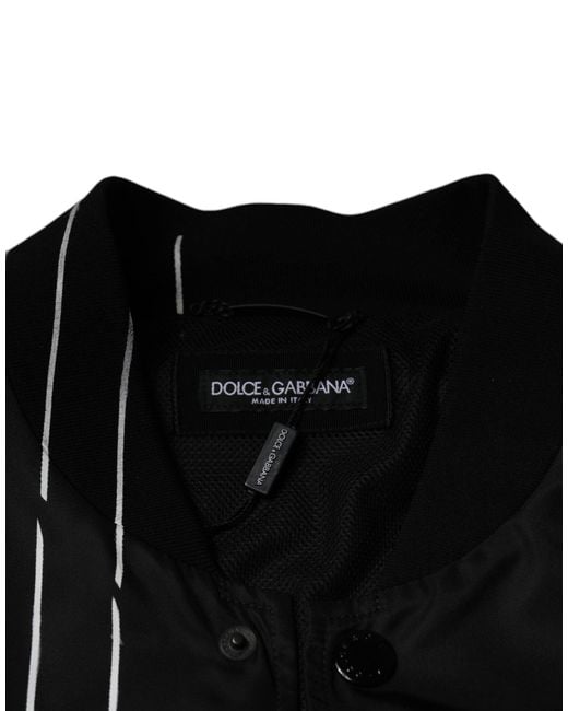 Dolce & Gabbana Black Polka Dot Stripe Nylon Bomber Jacket for men