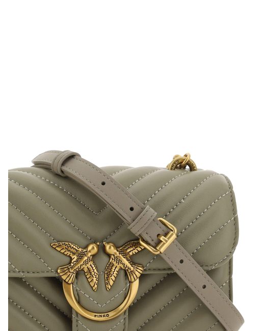 Pinko Gray Green Calf Leather Love Bell Mini Shoulder Bag