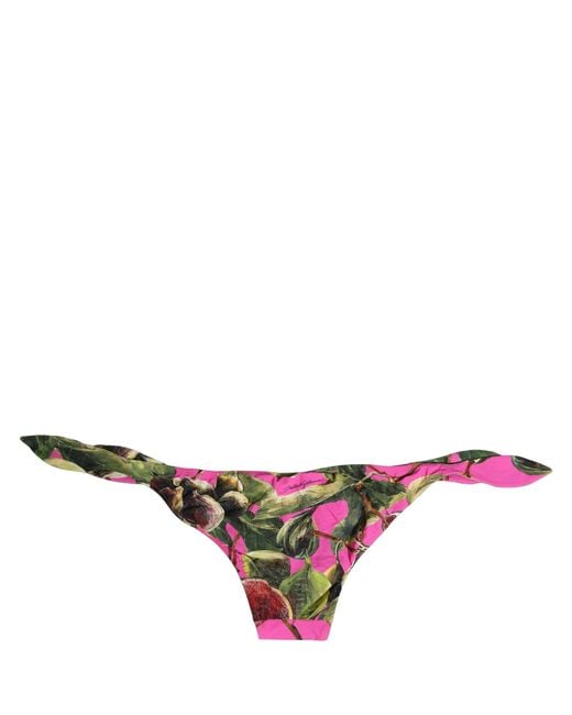 Dolce & Gabbana Fuchsia Pink Fig Print Beachwear Bikini Bottom