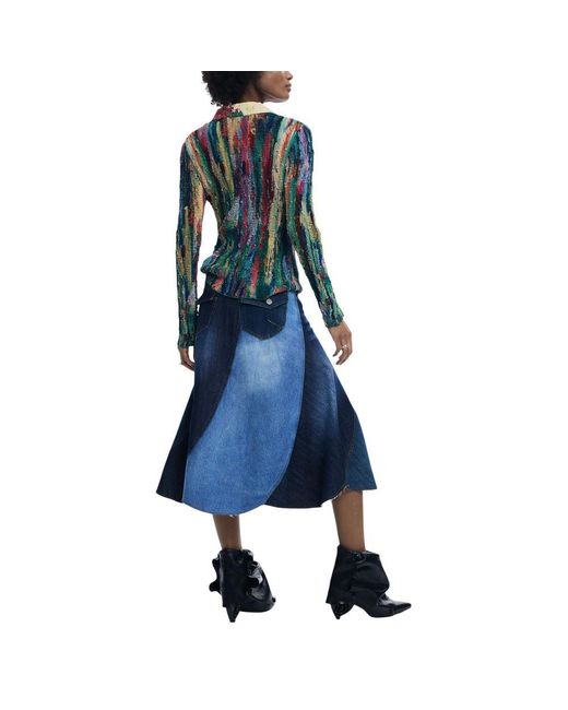 Desigual Blue Cotton Long Skirt