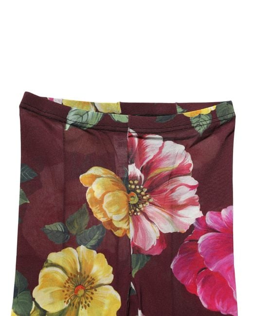 Dolce & Gabbana Purple Maroon Floral Print Tights Sheer Stockings Socks