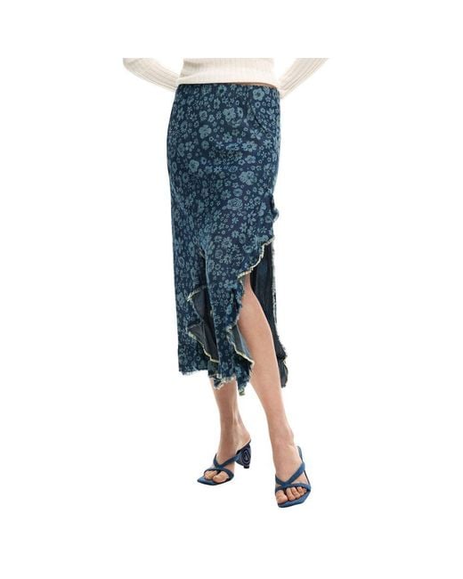 Desigual Blue Lyocell Long Skirt