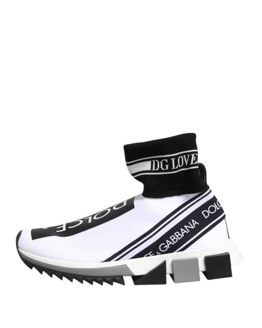 Dolce & Gabbana White Sock Sneaker Logo Detail