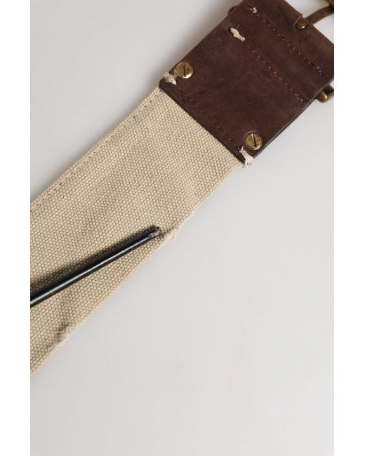 Ermanno Scervino Beige Brown Leather Canvas Metal Buckle Belt