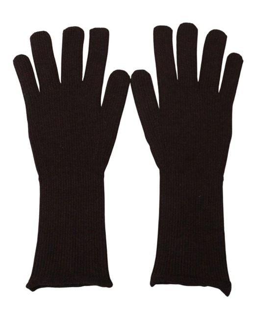 Dolce & Gabbana Black Brown Cashmere Silk Hands Mitten Mens Gloves for men
