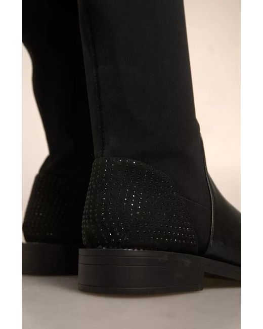 My Twin Black Leather Suede Flats High Boots Shoes