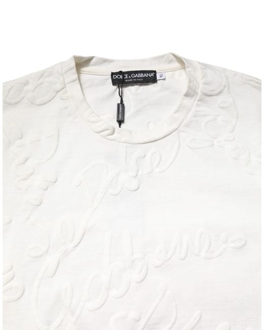 Dolce & Gabbana White Embossed Logo Short Sleeve Tee for men