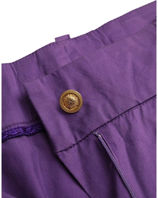 Bencivenga Purple Cotton Midwaist Straight Cropped Pants