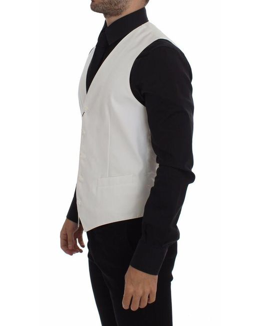 Dolce & Gabbana White Cotton Silk Blend Dress Vest Blazer for men