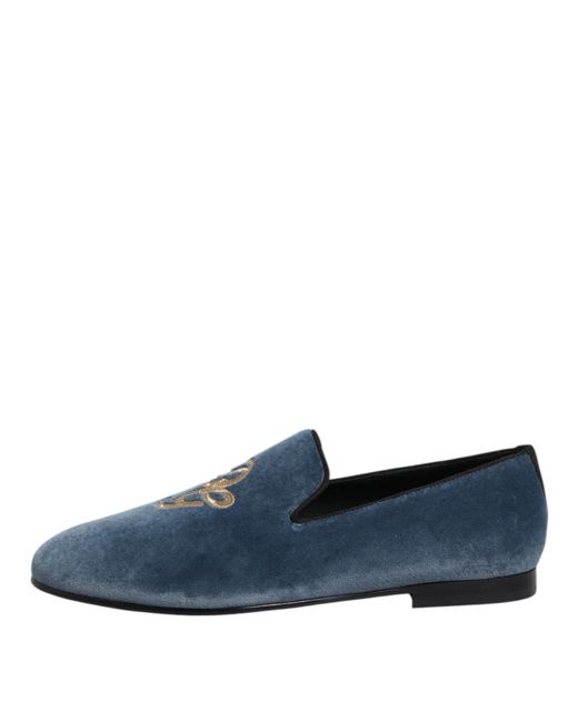 Dolce & Gabbana Blue Velvet Dg Logo Loafers Formal Shoes for men
