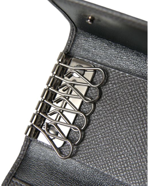 Dolce & Gabbana Gray Leather Folding Key Holder Case Logo Plaque Keychain for men