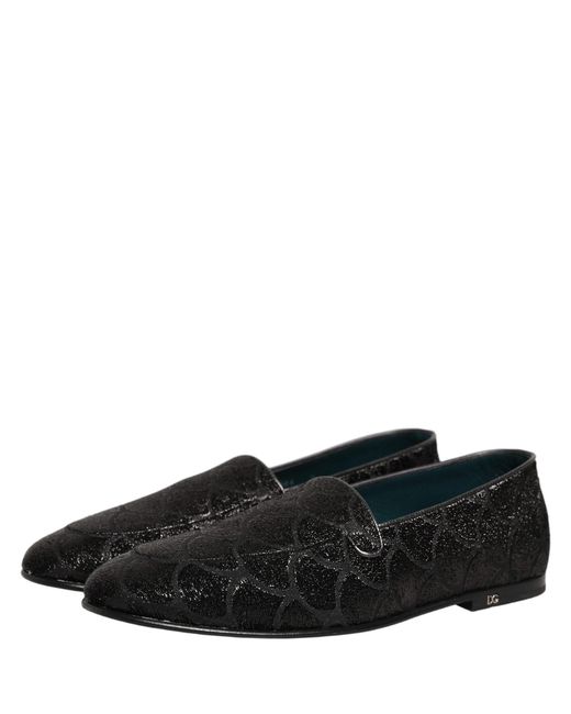 Dolce & Gabbana Black Glitter Brocade Men Dress Loafers Shoes for men