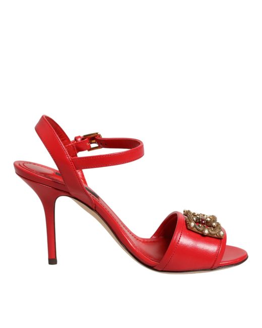 Dolce & Gabbana Red Leather Dg Amore Heels Sandals Shoes