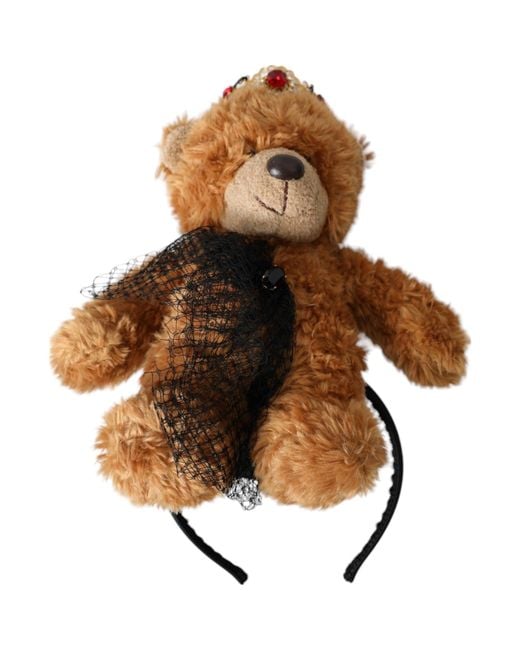 Dolce & Gabbana Brown Teddy Bear Crystal Crown Hair Band Diadem