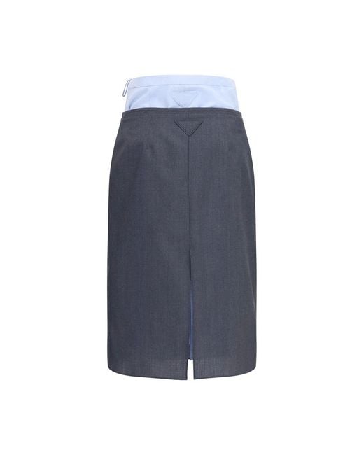 Prada Blue Gray Cotton Midi Skirt
