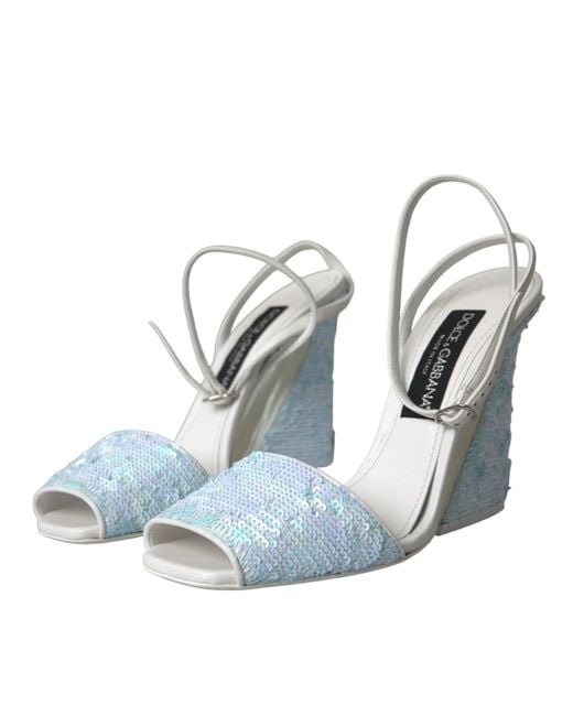 Dolce & Gabbana Blue Light Sequin Ankle Strap Sandals Shoes
