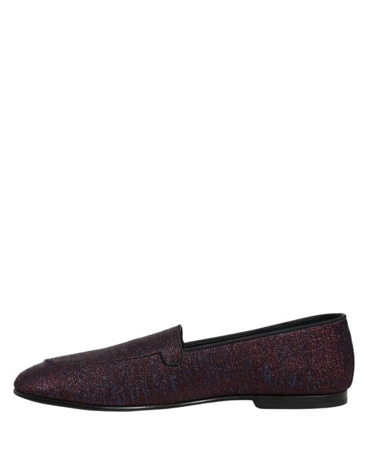 Dolce & Gabbana Multicolor Maroon Glitter Lurex Logo Dress Loafers Shoes for men