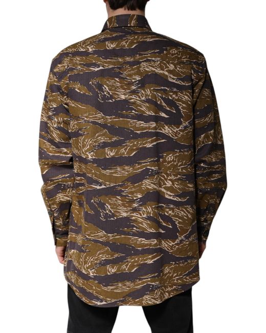 Dolce & Gabbana Brown Leopard Cotton Collared Coat Jacket for men