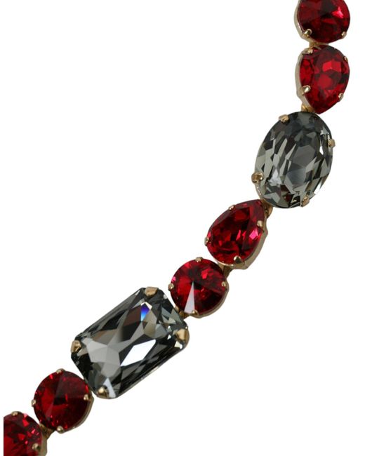 Dolce & Gabbana Red Leather Crystal Chain Waist Belt