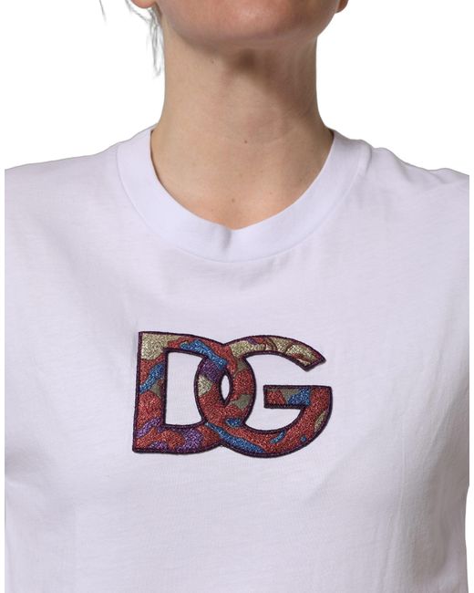 Dolce & Gabbana White Cotton Dg Logo Patch Crew Neck T