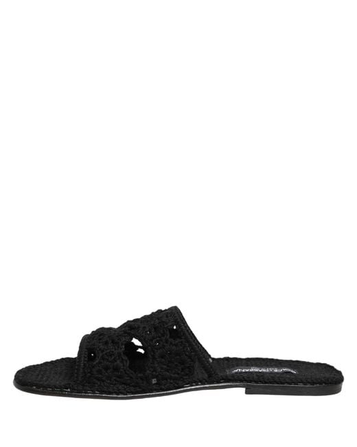 Dolce & Gabbana Black Fabric Woven Slides Sandals Flats Shoes for men