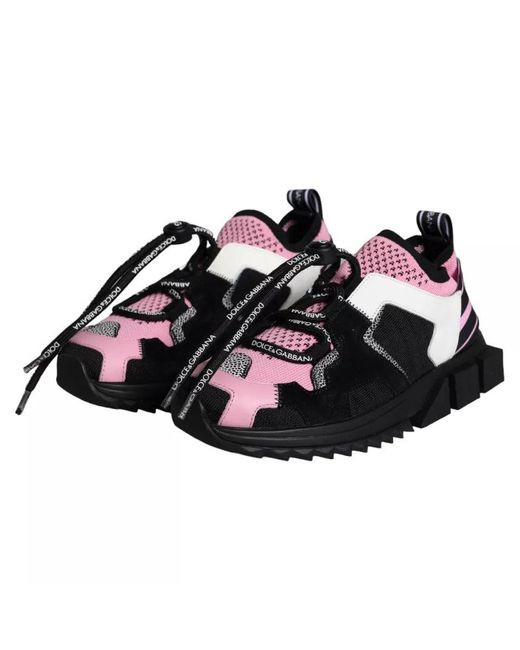 Dolce & Gabbana Black Pink Fabric Leather Sneakers Shoes