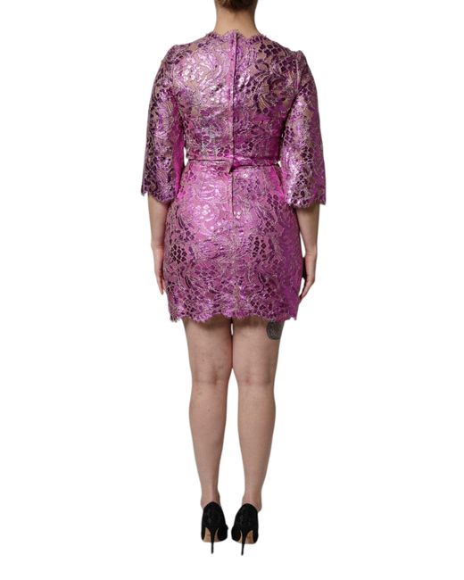 Dolce & Gabbana Purple Metallic Fuchsia Floral Sheath Mini Dress for men
