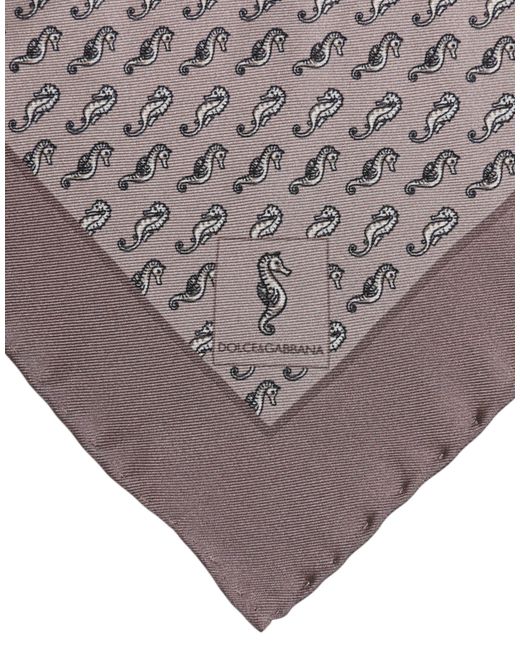 Dolce & Gabbana Gray Brown Sea Horse Silk Square Foulard Scarf for men