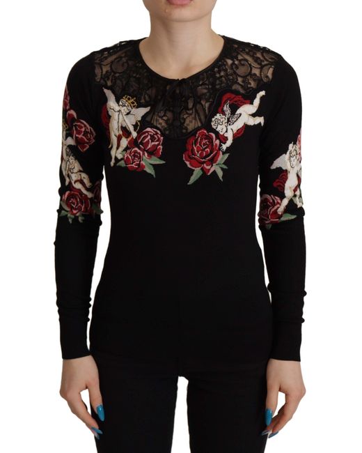 Dolce & Gabbana Black Embroidered Angel Cardigan Sweater