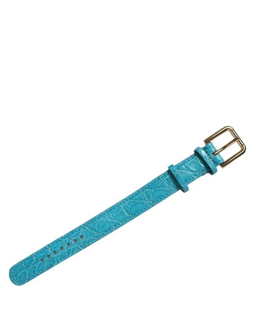 Dolce & Gabbana Blue Turquoise Texture Leather Gold Buckle Belt Strap Bracelet