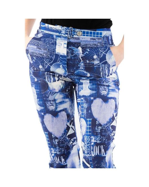 Moschino Blue Multicolor Cotton Casual Pants